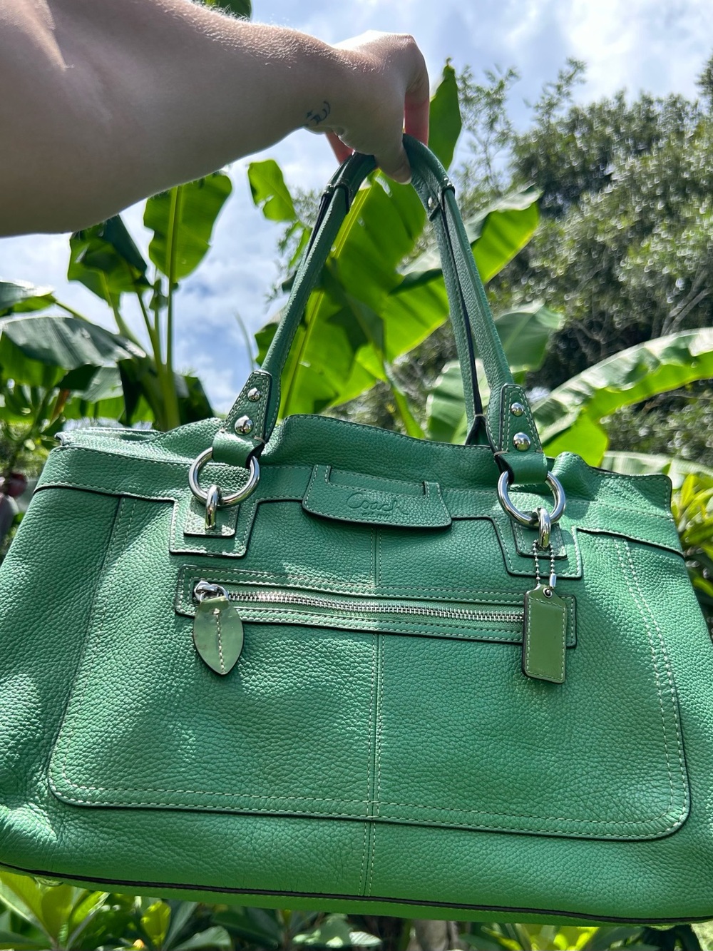 Y2K Coach Penelope Green Pebbled Leather Shoulder Bag -2010-